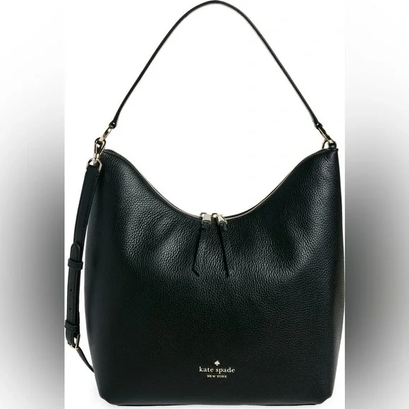 $449 Kate Spade Zippy Shoulder Bag Pebble Leather Black - Picture 1 of 9